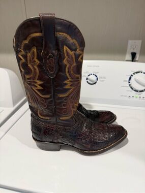 Corral Brown Caimán Patchwork Leather Western Cowboy boots size 7D men's.